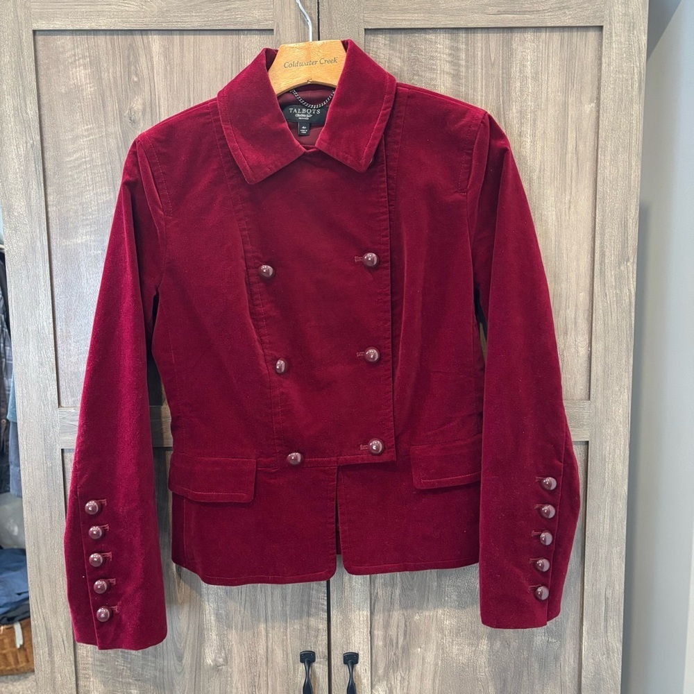 Talbots 4P Burgundy Velvet Blazer Military Jacket‎